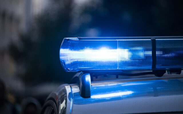 Nahaufnahme eines Polizeiautos mit eingeschaltetem Blaulicht